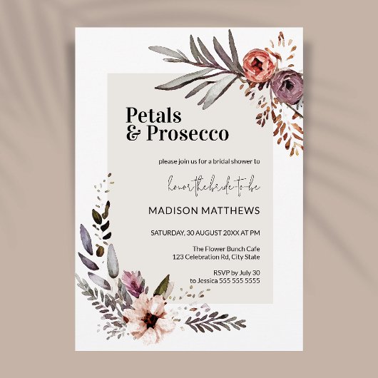 Petals en Prosecco Boho Floral Vrijgezellenfeest Kaart