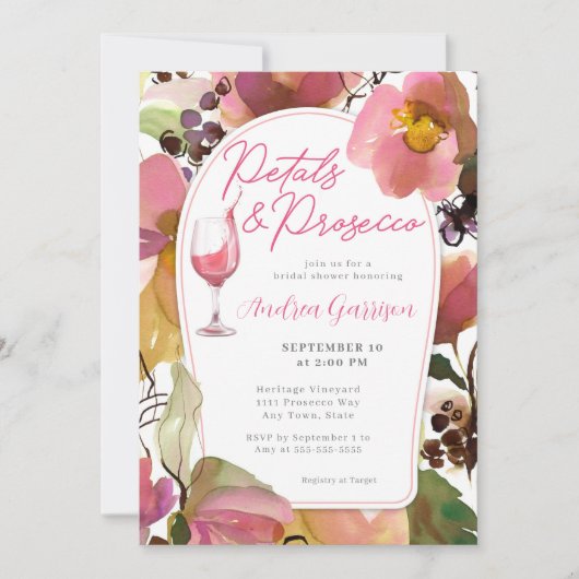Petals en Prosecco Bridal Shower Uitnodiging (Voorkant)