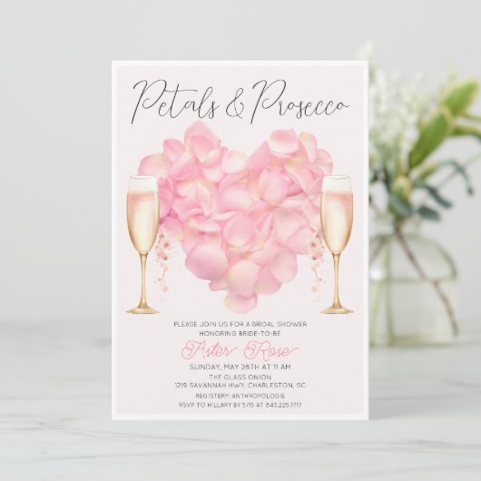 Petals en Prosecco Bridal Shower Uitnodiging (Staand voorkant)