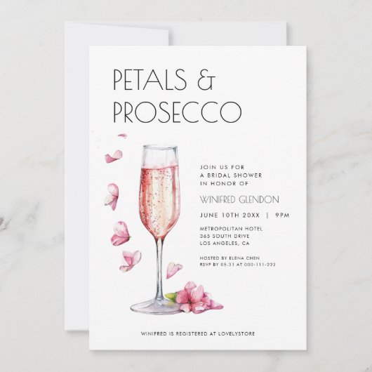 Petals en Prosecco Bridal Shower Uitnodiging (Voorkant)