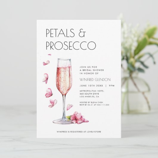 Petals en Prosecco Bridal Shower Uitnodiging (Staand voorkant)