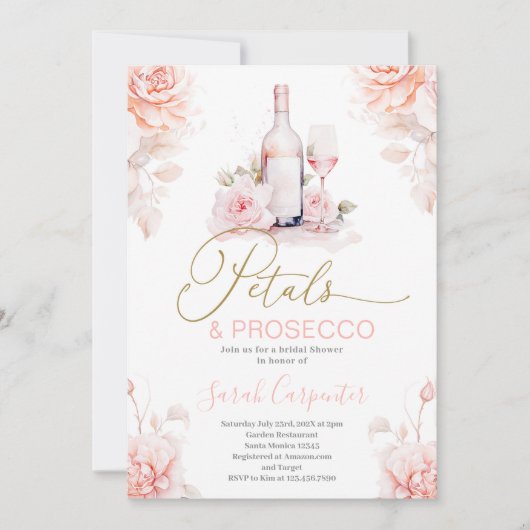 Petals en Prosecco Bridal Shower uitnodiging (Voorkant)