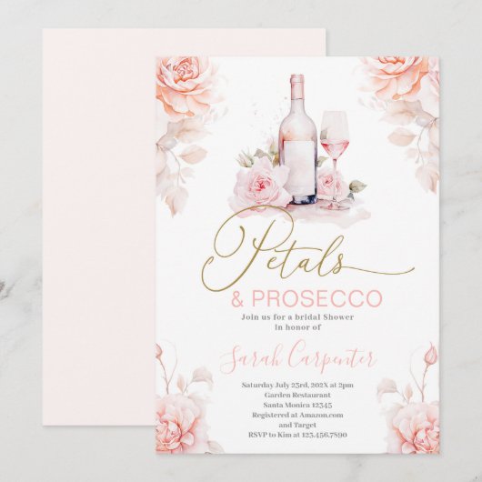 Petals en Prosecco Bridal Shower uitnodiging (Voorkant / Achterkant)