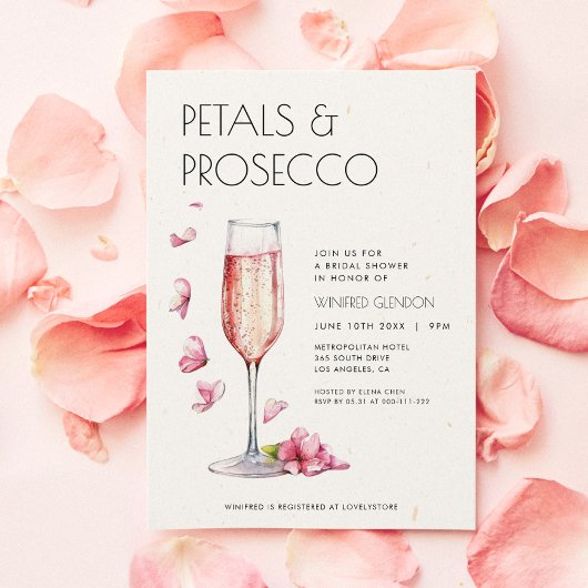 Petals en Prosecco Bridal Shower Uitnodiging