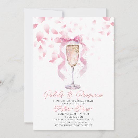 Petals en Prosecco Bridal Shower Uitnodiging (Voorkant)