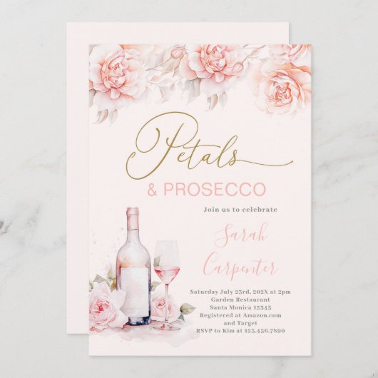 Petals en Prosecco Bridal Shower uitnodiging (Voorkant / Achterkant)