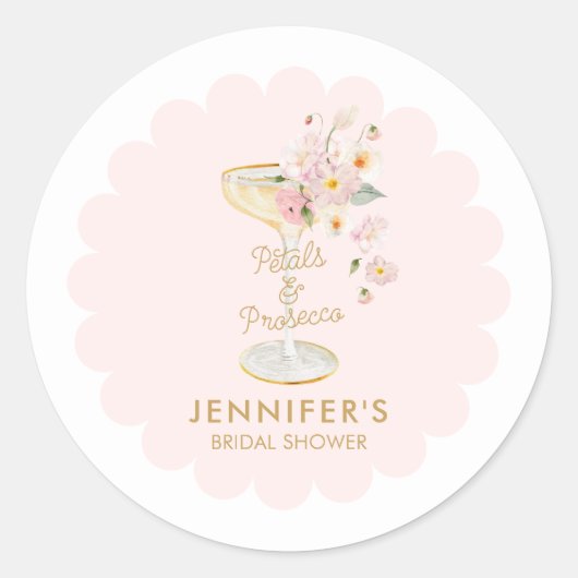 Petals en Prosecco Bruiloft Douche Favor Ronde Sticker (Voorkant)