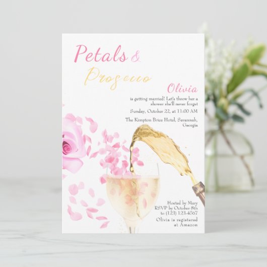 Petals en Prosecco Bruiloft Vrijgezellenfeest Kaart (Staand voorkant)