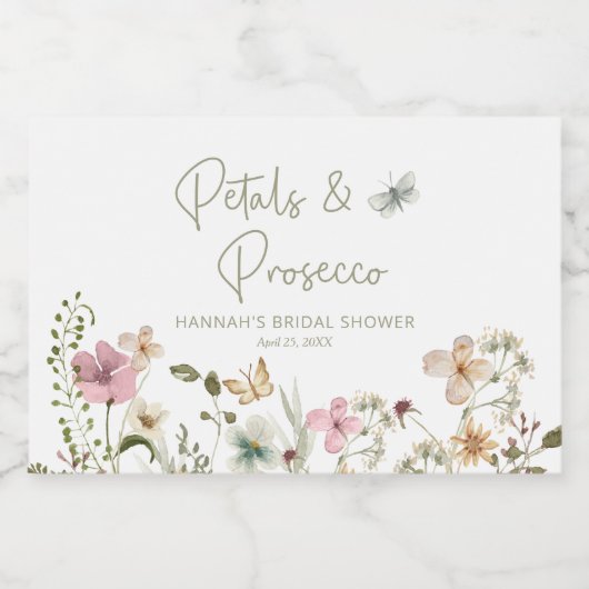 Petals en Prosecco Bruiloft Vrijgezellenfeest Sparkling Wijnetiket (Enkel label)