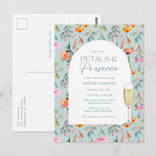 Petals en Prosecco Budget Vrijgezellenfeest Partij Briefkaart (Voorkant / Achterkant)