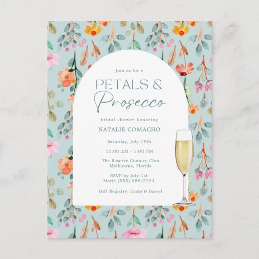 Petals en Prosecco Budget Vrijgezellenfeest Partij Briefkaart (Voorkant)