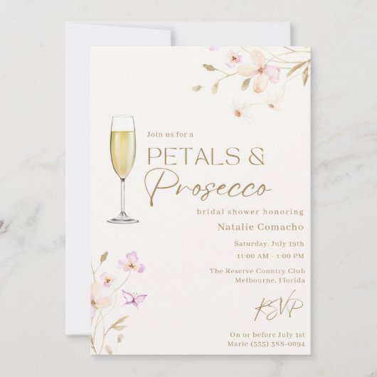 Petals en Prosecco Elegant Vrijgezellenfeest Party Kaart (Voorkant)