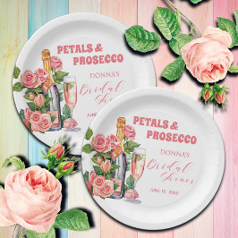 Petals en Prosecco Fles en Rozen Vrijgezellenfeest Papieren Bordje