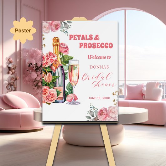 Petals en Prosecco Fles en Rozen Vrijgezellenfeest Poster