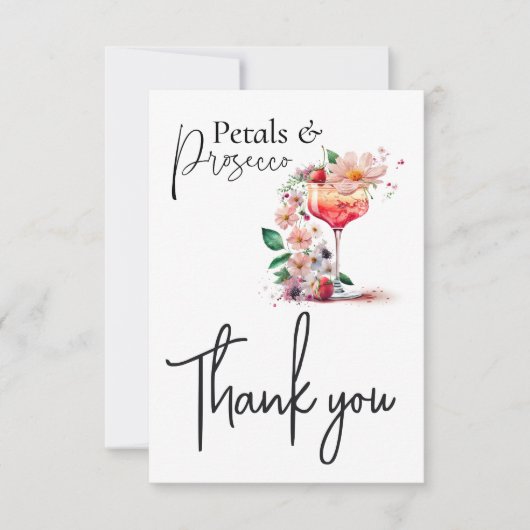 Petals en Prosecco Floral Vrijgezellenfeest Brunch Bedankkaart (Voorkant)