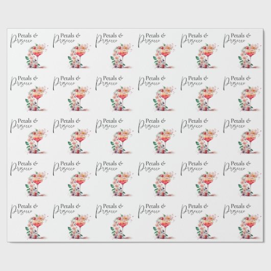 Petals en Prosecco Floral Vrijgezellenfeest Brunch Cadeaupapier (Vlak)
