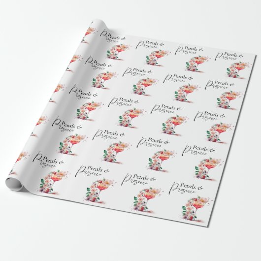 Petals en Prosecco Floral Vrijgezellenfeest Brunch Cadeaupapier (Uitgerold)