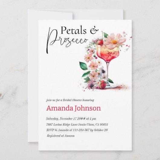 Petals en Prosecco Floral Vrijgezellenfeest Brunch Kaart (Voorkant)