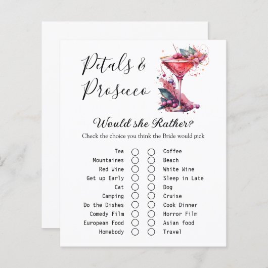 Petals en Prosecco Floral Vrijgezellenfeest Game K (Voorkant / Achterkant)