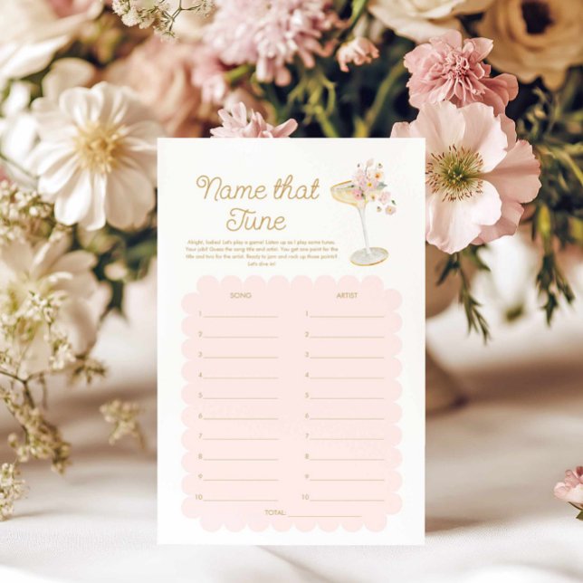 Petals en Prosecco Naam dat Tune Game (Blush Pink Name that Tune Petals and Prosecco Bridal Shower Game)