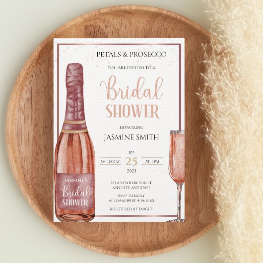 Petals en Prosecco Roos Gold Modern Vrijgezellenfe Kaart
