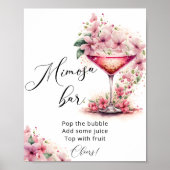 Petals en Prosecco Roze Bloemen Mimosa Bar Teken Poster (Voorkant)