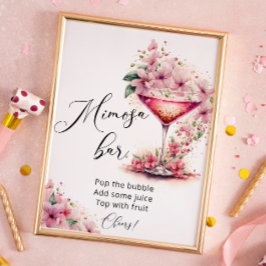 Petals en Prosecco Roze Bloemen Mimosa Bar Teken Poster