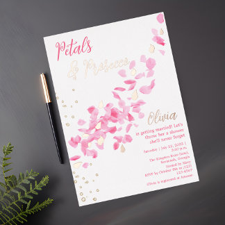 Petals en Prosecco Roze Bruidsdouche Uitnodiging