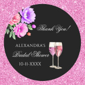 Petals en Prosecco Roze Vrijgezellenfeest Dank u Ronde Sticker