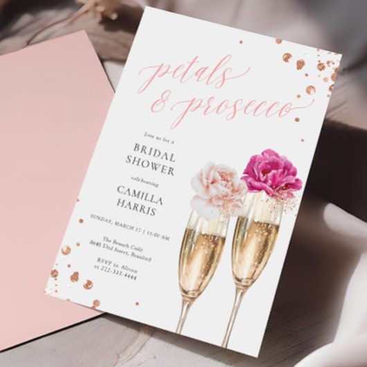 Petals en Prosecco Script Blush Vrijgezellenfeest Kaart