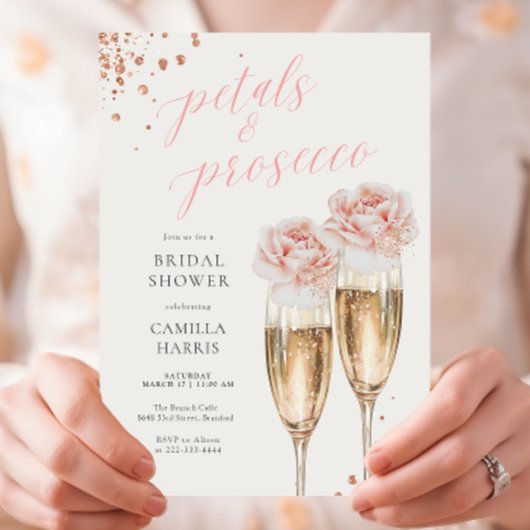 Petals en Prosecco Script Blush Vrijgezellenfeest Kaart