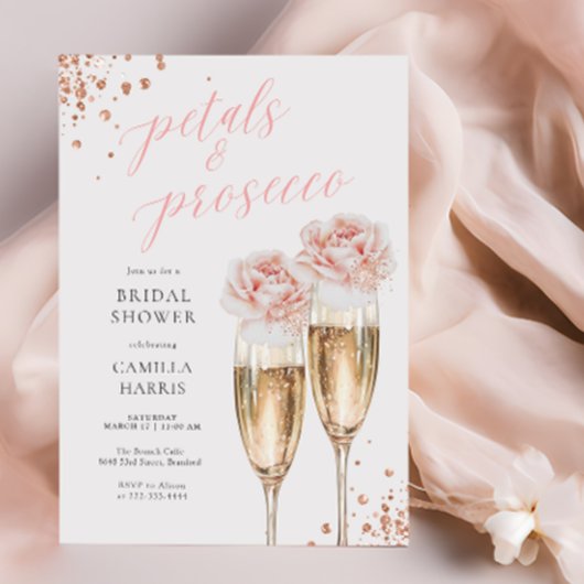 Petals en Prosecco Script Blush Vrijgezellenfeest Kaart