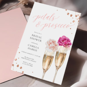 Petals en Prosecco Script Blush Vrijgezellenfeest Kaart