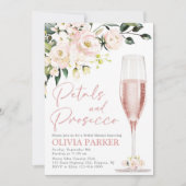 Petals en Prosecco Shower Invitation Roos Gold Kaart (Voorkant)