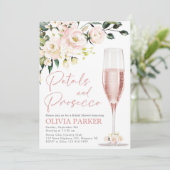 Petals en Prosecco Shower Invitation Roos Gold Kaart (Staand voorkant)