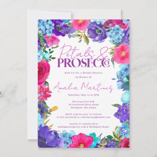 Petals en Prosecco Summer Floral Vrijgezellenfeest Kaart (Voorkant)