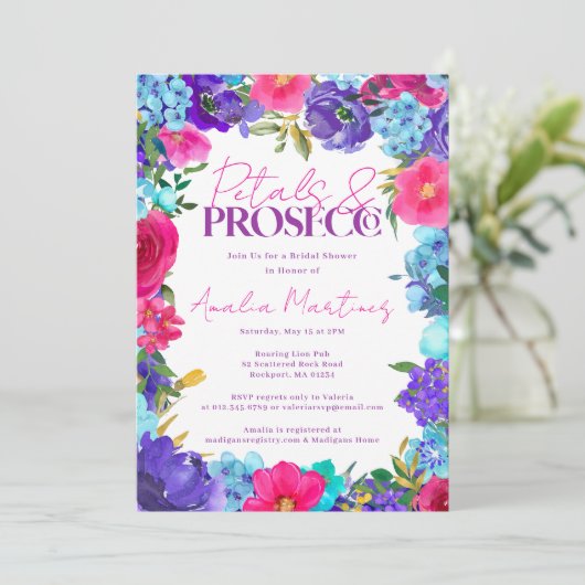 Petals en Prosecco Summer Floral Vrijgezellenfeest Kaart (Staand voorkant)