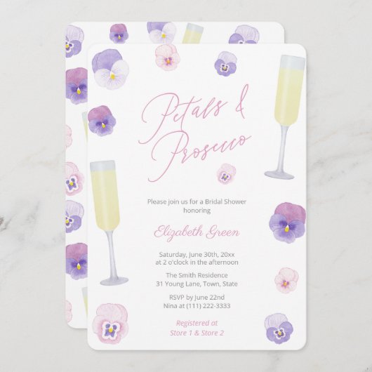 Petals en Prosecco Vrijgezellenfeest Brunch Party Kaart (Voorkant / Achterkant)