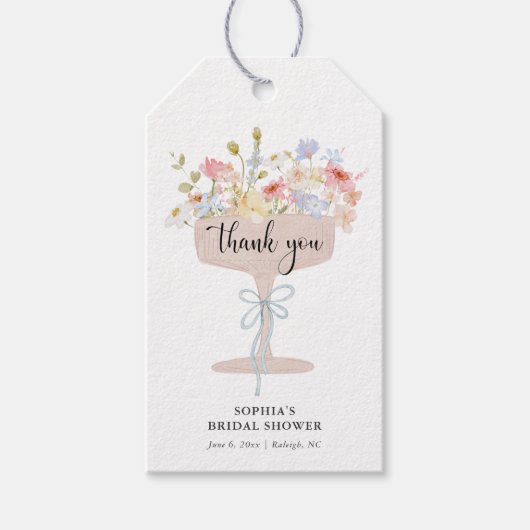 Petals en Prosecco Vrijgezellenfeest Dank u Cadeaulabel (Voorkant)