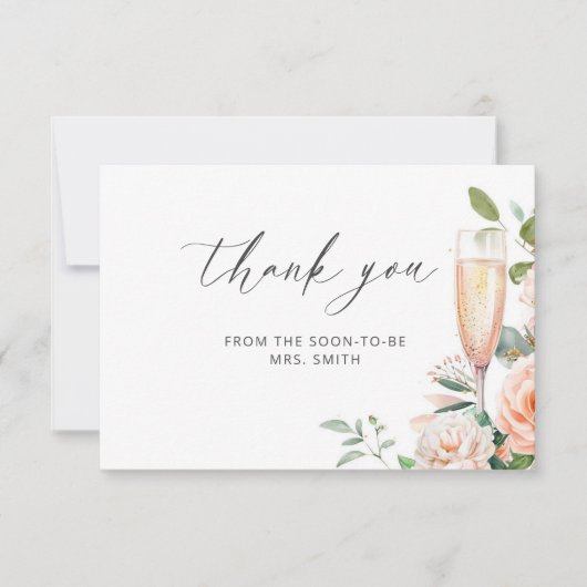 Petals en Prosecco Vrijgezellenfeest Dank u Kaart (Voorkant)
