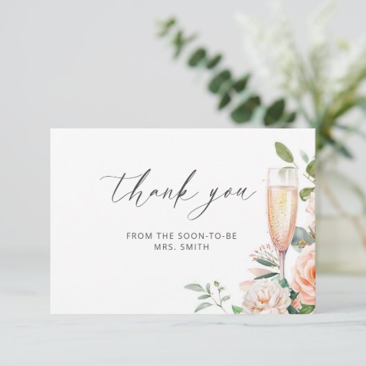 Petals en Prosecco Vrijgezellenfeest Dank u Kaart (Staand voorkant)