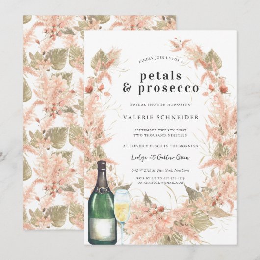 Petals en Prosecco | Vrijgezellenfeest Floral Cham Kaart (Voorkant / Achterkant)