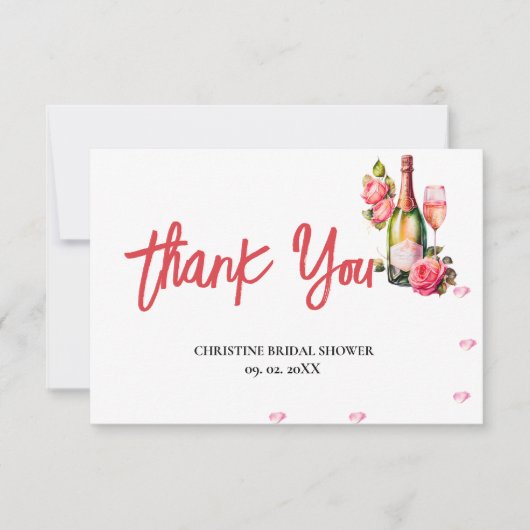 Petals en Prosecco Vrijgezellenfeest Party Dank u Kaart (Voorkant)