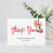 Petals en Prosecco Vrijgezellenfeest Party Dank u Kaart (Staand voorkant)