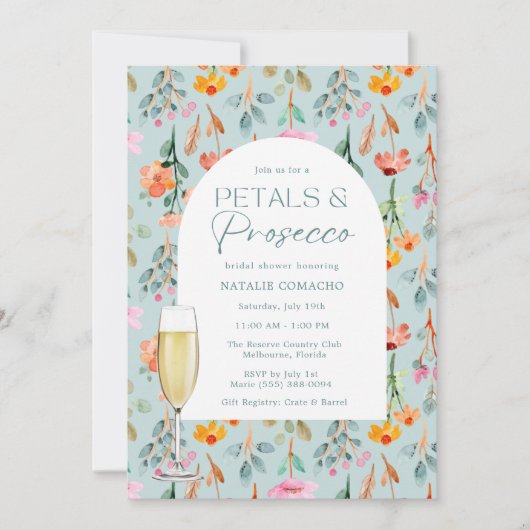 Petals en Prosecco Vrijgezellenfeest Party Kaart (Voorkant)