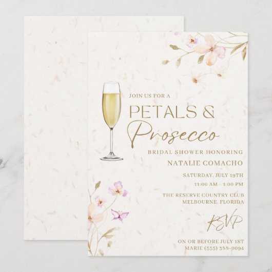 Petals en Prosecco Vrijgezellenfeest Party Kaart (Voorkant / Achterkant)