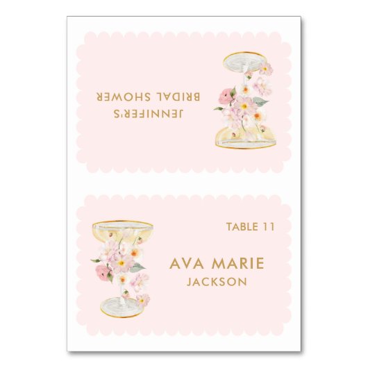 Petals en Prosecco Vrijgezellenfeest Place Cards Kaart (Voorkant)