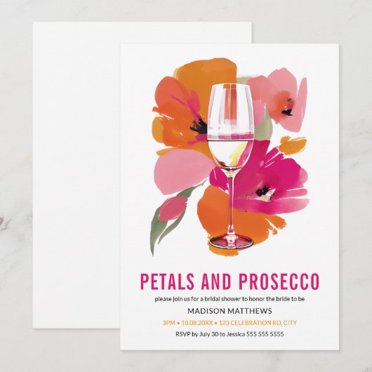 Petals en Prosecco Vrijgezellenfeest Zwart Kaart (Voorkant / Achterkant)