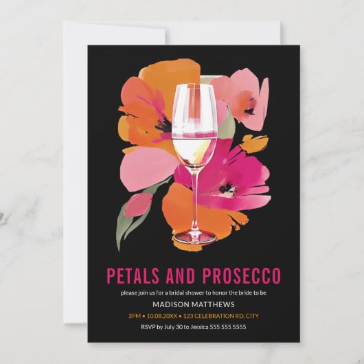 Petals en Prosecco Vrijgezellenfeest Zwart Kaart (Voorkant)
