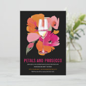 Petals en Prosecco Vrijgezellenfeest Zwart Kaart (Staand voorkant)